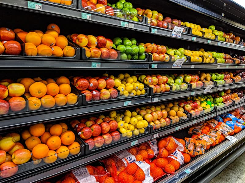 Grocery store produce shelves