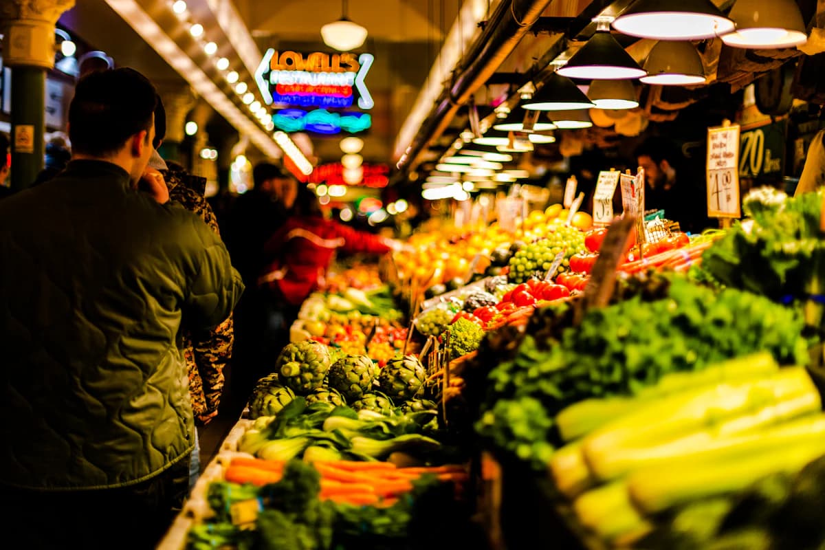A bustling local food market
